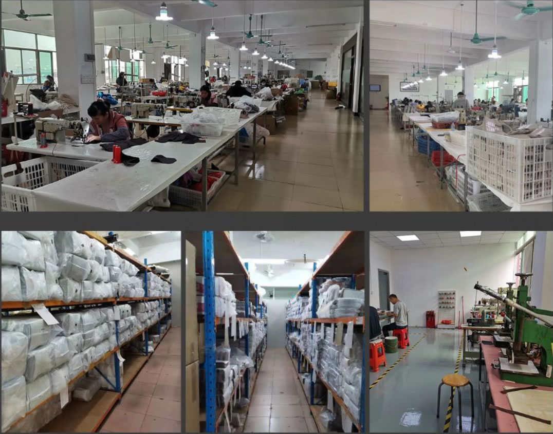 Guangzhou Jialuo Leather workshop – cutting, stitching, inspection and packing lines